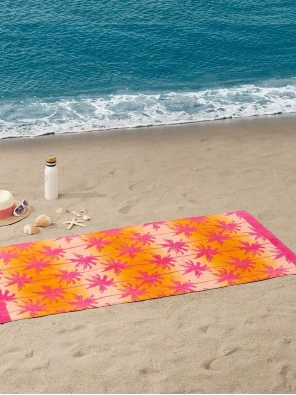 Mainstays Orange and Pink Palm Print Beach Towel